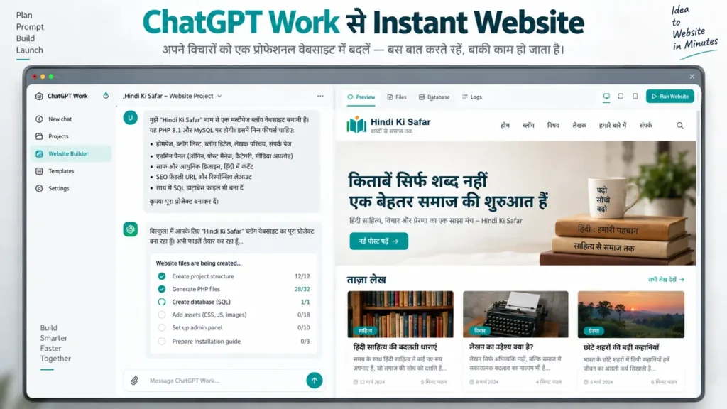 ChatGPT Work से Hindi Ki Safar PHP website बनाते हुए realistic interface